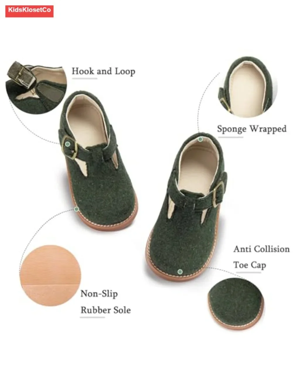 Girls T-Strap Mary Jane Oxfords Felt Upper Hook-and-Loop Non-Slip School Shoes